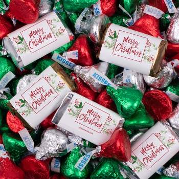131 Pcs Christmas Candy Chocolate Party Favors Hershey's Miniatures & Kisses by Just Candy (1.65 lbs, Approx. 131 Pcs) - Merry Berry