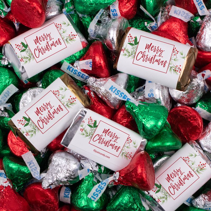 131 Pcs Christmas Candy Chocolate Party Favors Hershey's Miniatures & Kisses by Just Candy (1.65 lbs, Approx. 131 Pcs) - Merry Berry, 1 of 3