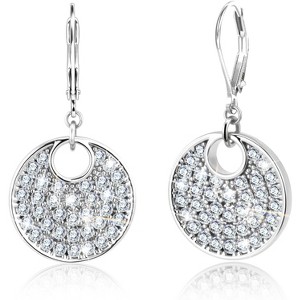 Sterling Silver Disc Dangle Earrings with Cubic Zirconia, Hypoallergenic Leverback Circle Coin Drop Jewelry for Women - 1 of 4