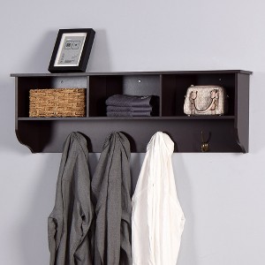 Entryway Wall Mounted Coat Rack with 4 Dual Hooks Living Room Wooden Storage Shelf - 1 of 4