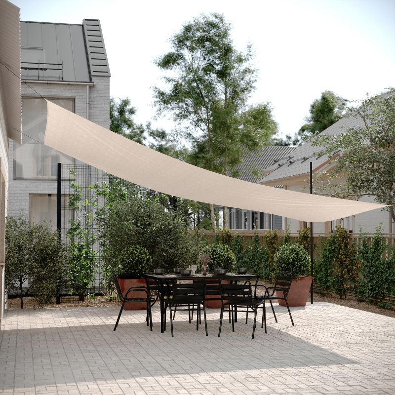 Flash Furniture Palmetto 20ft Rectangle Sun Sail Shade Canopy with Included Nylon Attachment Ropes in Sand, 3 of 10