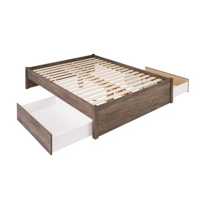 Elegant Queen Platform Bed with Upholstered Wood Frame and 2 Storage Drawers