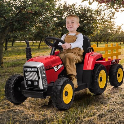 Garvee 12V Kids Ride-On Tractor with Trailer Remote Control LED Lights and Bluetooth Music