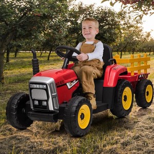 Garvee 12V Kids Ride-On Tractor with Trailer Remote Control LED Lights and Bluetooth Music - 1 of 4