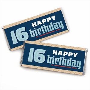 Big Dot of Happiness Boy 16th Birthday - Candy Bar Wrapper Sweet Sixteen Birthday Party Favors - Set of 24 - 1 of 4