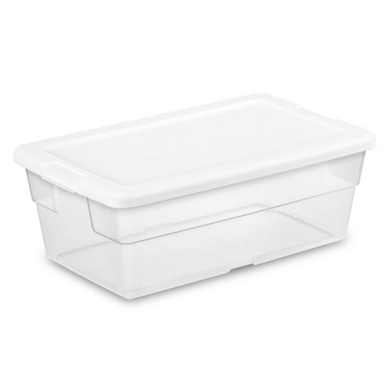 Sterilite 6 Quart Clear Plastic Stacking Storage Container Tote with White Lid for Garage, Kitchen, and Closet Organization, 1 of 7