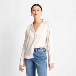 Women's Long Sleeve Satin Blouse - Future Collective™ with Kahlana Barfield Brown Cream S