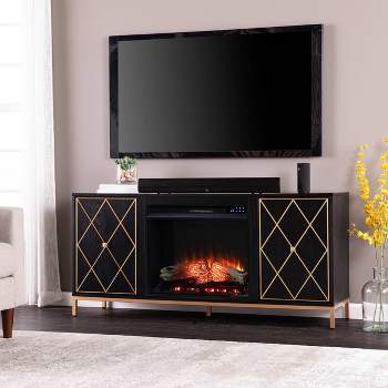 Nessnal Fireplace with Media Storage Black/Gold - Aiden Lane