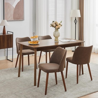 Upholstered Dining Chairs, Green Fabric High Back Dinner Chairs with Deep Seat, Wood Legs, Comfortable Kitchen Chairs for Dining Room
