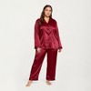 Anna-Kaci Lounge Women's PLus Size Satin Pajama Set with Long Sleeve Button Front Top and Relaxed Straight Leg Pants - 3 of 4
