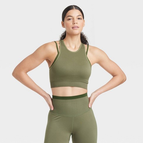 Women's Seamless Double Layer High Neck Bra - JoyLab™ Olive Green XL