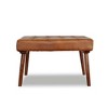 Mark Mid-Century Tufted Square Genuine Leather Upholstered Ottoman In Tan - 3 of 4