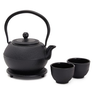 Juvale Black Cast Iron Teapot Tea Kettle Set with 2 Cups, Contemporary Trivet Dutch Hobnail, 1200 mL - 1 of 4