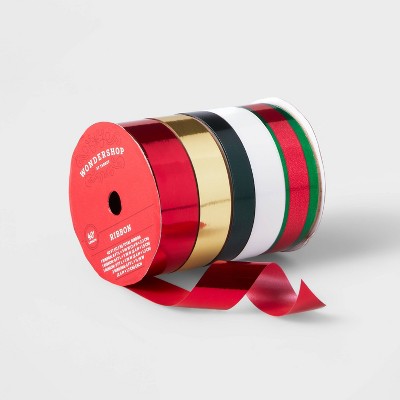 5 End Flat Ribbon Green/Red/Gold 40ft - Wondershop™