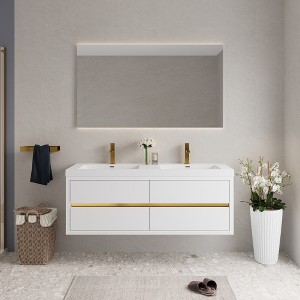 Whisen Pre-Assembled Floating Wall-Mounted Bathroom Vanity with Stone Resin Sink, U-Shaped Storage Drawers - 1 of 4