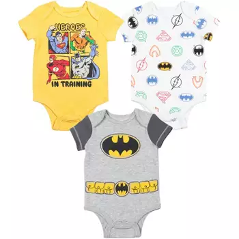 Dc Comics Justice League Batman Superman The Flash Infant Baby Boys 3 Pack  Bodysuits Gray / Multicolor / Yellow 6-9 Months : Target