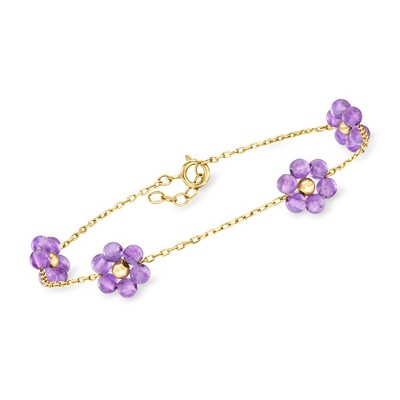 Pure Collection by Ross-Simons 5.50 ct. t.w. Amethyst Flower Station Bracelet in 14kt Yellow Gold