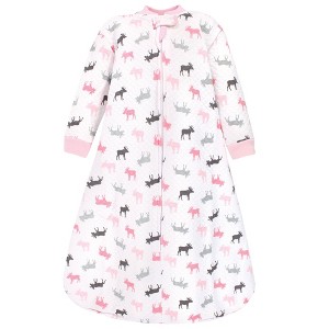 Hudson Baby Infant Girl Premium Quilted Long Sleeve Sleeping Bag and Wearable Blanket, Pink Moose - 1 of 3
