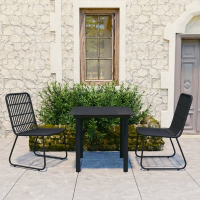 vidaXL 3 Piece Patio Dining Set Poly Rattan and Glass