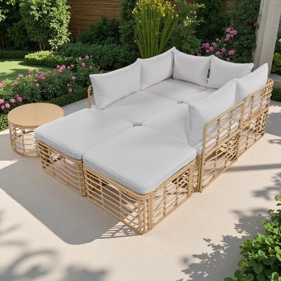 7-Pieces Outdoor Wicker Modular Sectional Sofa Set with Coffee Table, Free Combination
