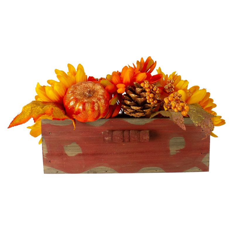 Northlight 14" Autumn Harvest Maple Leaf and Berry Arrangement in Rustic Wooden Box Centerpiece, 1 of 6