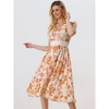 Allegra K Women's Regular Fit V Neck Lace Insert Waist Midi Floral Sundresses - 2 of 4
