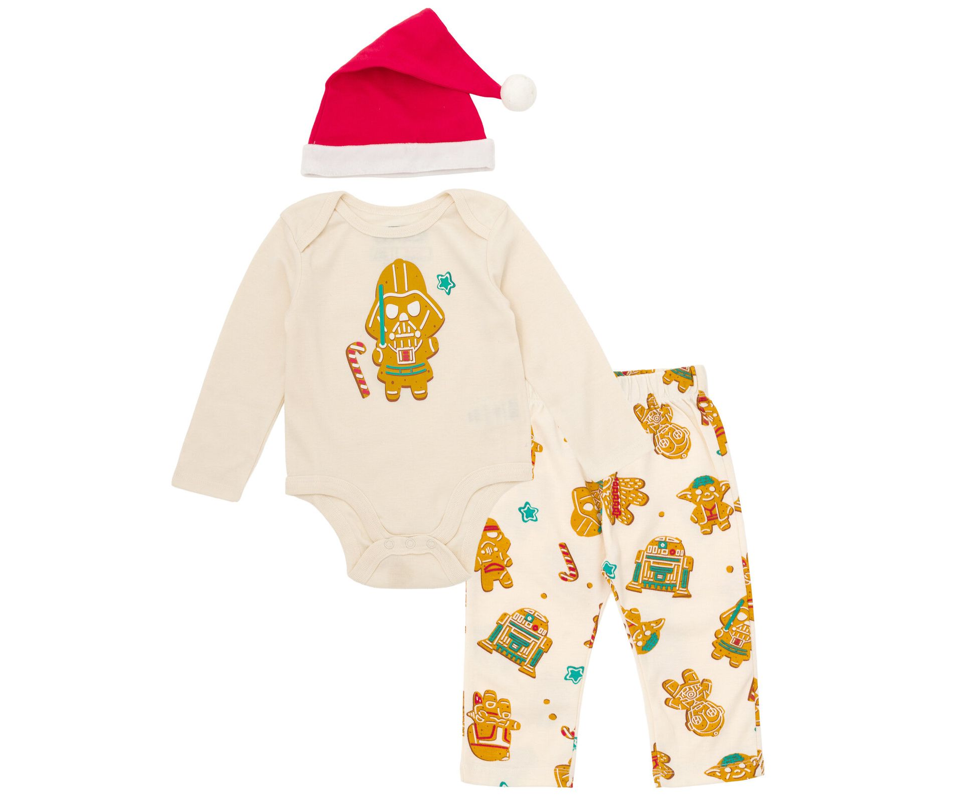 STAR WARS Christmas Baby Bodysuit, Pants and Velour Santa Hat 3 Piece Outfit Set Newborn to Infant