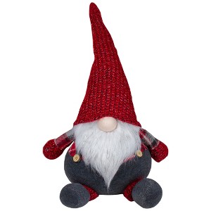 Northlight Chubby Plaid Gnome Sitting Figure Christmas Decoration - 18" - Red and Gray - 1 of 4