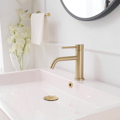 Brushed Gold Single Handle Low-Arc Bathroom Faucet with Drain