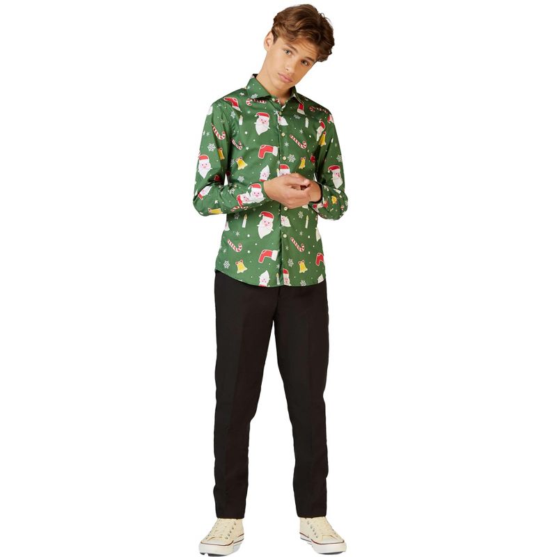 OppoSuits Teen Boys Christmas Shirt - Santaboss - Green, 3 of 4