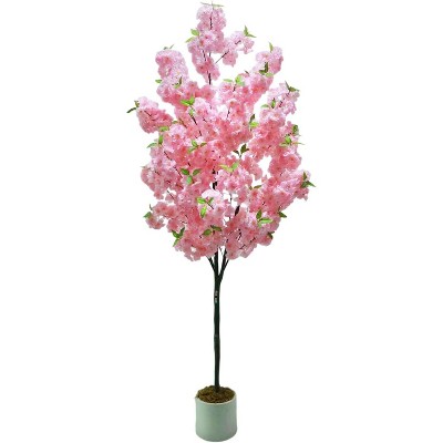 Coucheta Pink Artificial Cherry Blossom Trees (5-6 FT) - Realistic Faux Plants in Pots for Indoor/Outdoor Home & Event Décor