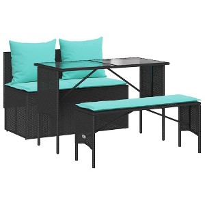 vidaXL 3 Piece Patio Dining Set with Cushions Black Poly Rattan - 1 of 4