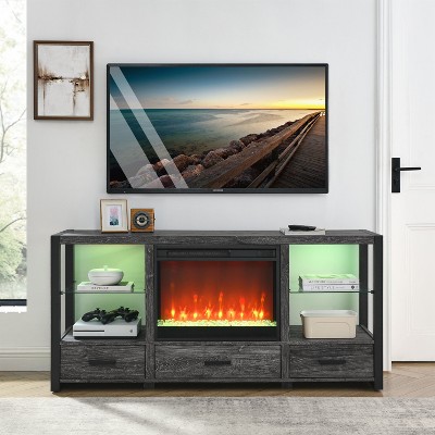 NicBex 60 Inch TV Stand Fireplace TV Stand With Sync Colorful Lights Media Console for Living Room