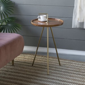 GDFStudio Annisa Mid-Century Modern Wood and Metal Side Table with Angled Legs - 1 of 4