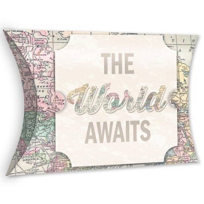 Big Dot of Happiness World Awaits - Favor Gift Boxes - Travel Themed Party Large Pillow Boxes - Set of 12