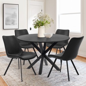 Oliver+Kourtney 5-Piece Solid Black Round Dining Table Set with Faux Leather Dining Chairs Set of 4 with Black Legs-Maison Boucle - 1 of 4