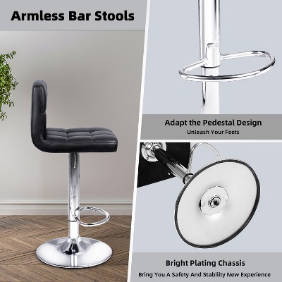 Modern Black Faux Leather Adjustable Swivel Barstools, Set of 2