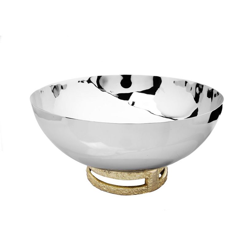 Classic Touch 11.25" Stainless Steel Bowl with Gold Loop Base, 1 of 5