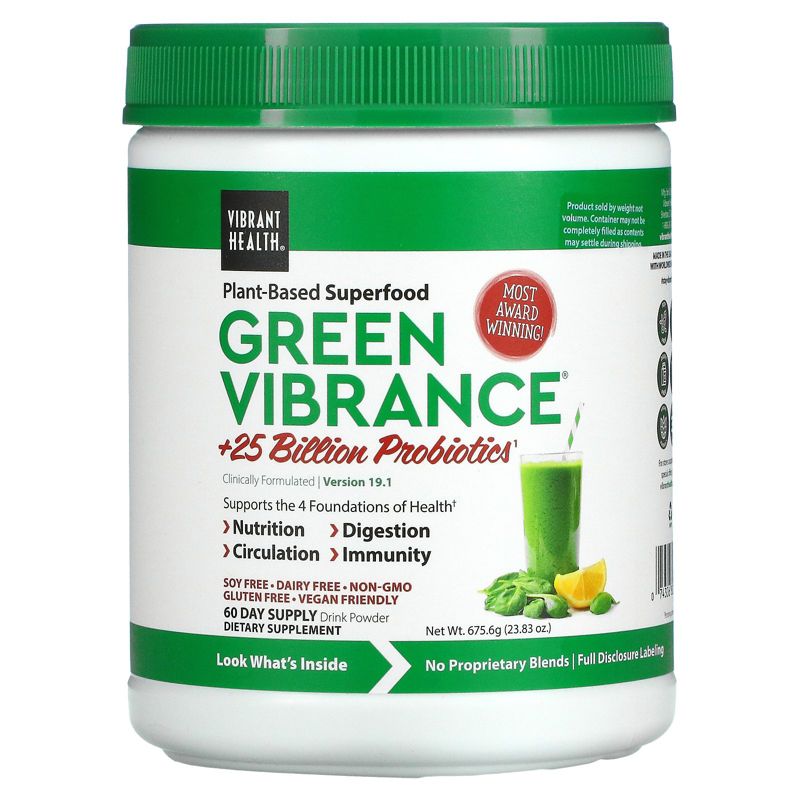 Vibrant Health Green Vibrance +25 Billion Probiotics, Greens and Superfood Supplements, Powder, 1 of 4