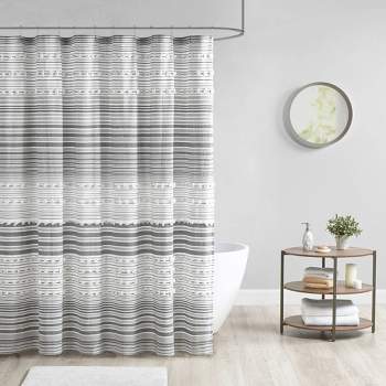 Corey Cotton Yarn Dye Shower Curtain with Pom-Poms Gray