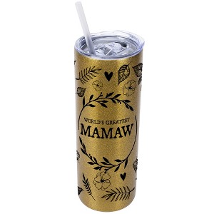 Elanze Designs Floral Vegas Gold 20 Ounce Double Wall Stainless Steel Glitter Travel Tumbler With Sliding Lid And Straw, World's Greatest Mamaw - 1 of 4
