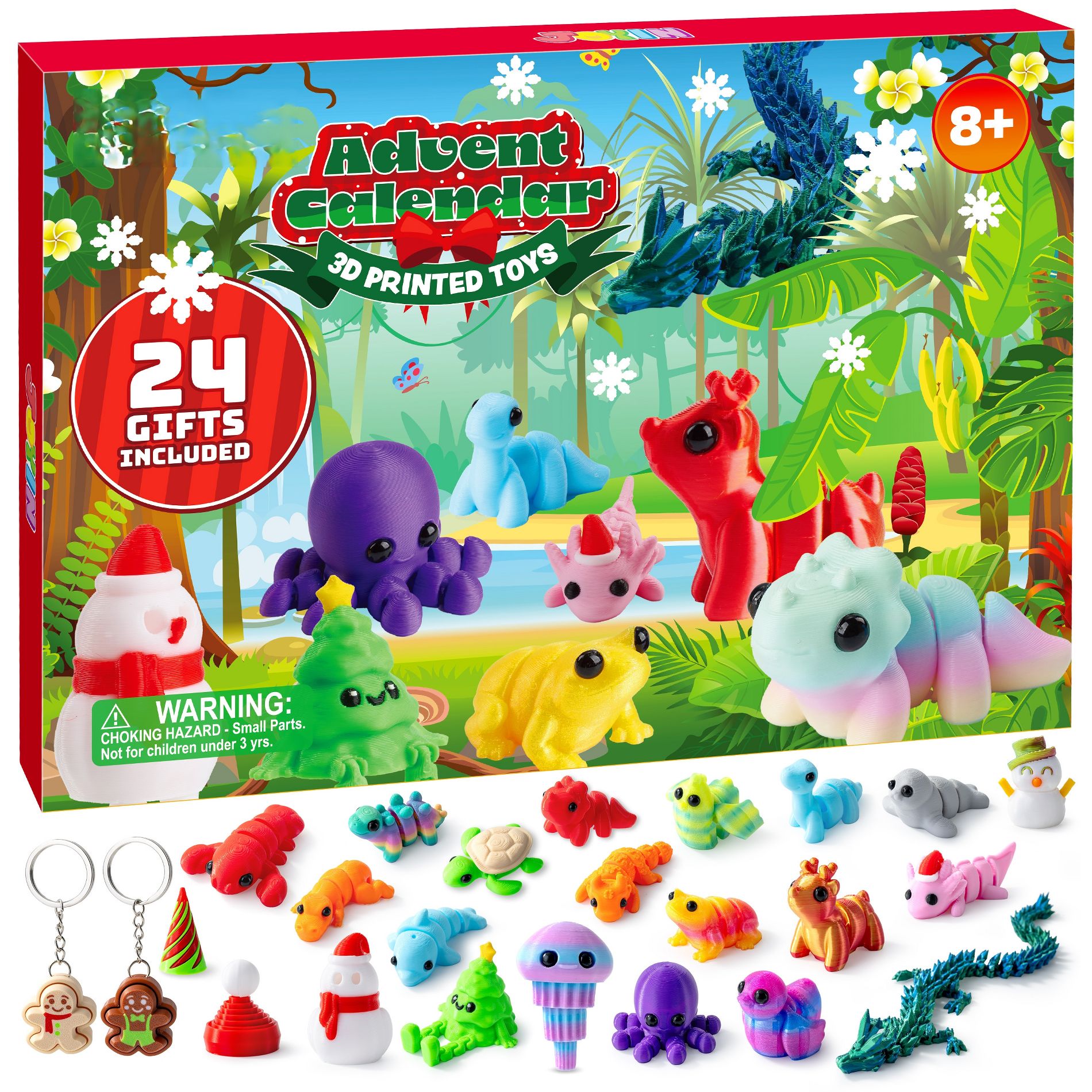 Joyfy 2026 Christmas Advent Calendar with 24 3D Printed Animal & Xmas Theme Toys, Christmas Countdown Calendar for Kids, Xmas Party Favors, Classroom