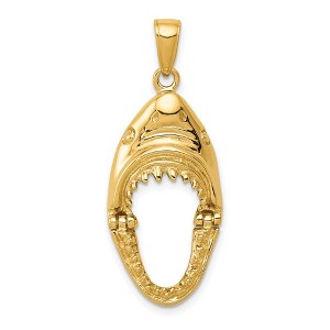Black Bow Jewelry 14k Yellow Gold Moveable 2D Hinged Jaws Shark Head Pendant, 15 x 25mm - 1 of 4