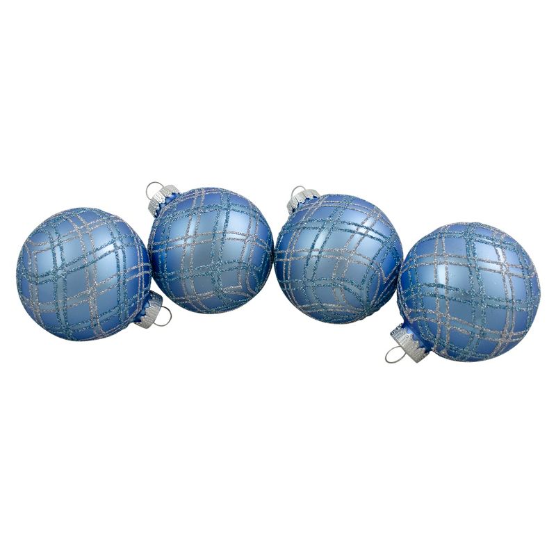 Northlight 4ct Blue and Silver Plaid Glitter Glass Christmas Ornament Ball Set 2.75" (70mm), 1 of 4