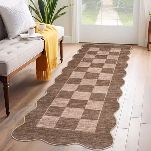 Modern Checkered Bordered Area Rug Machine Washable Rug - 1 of 4