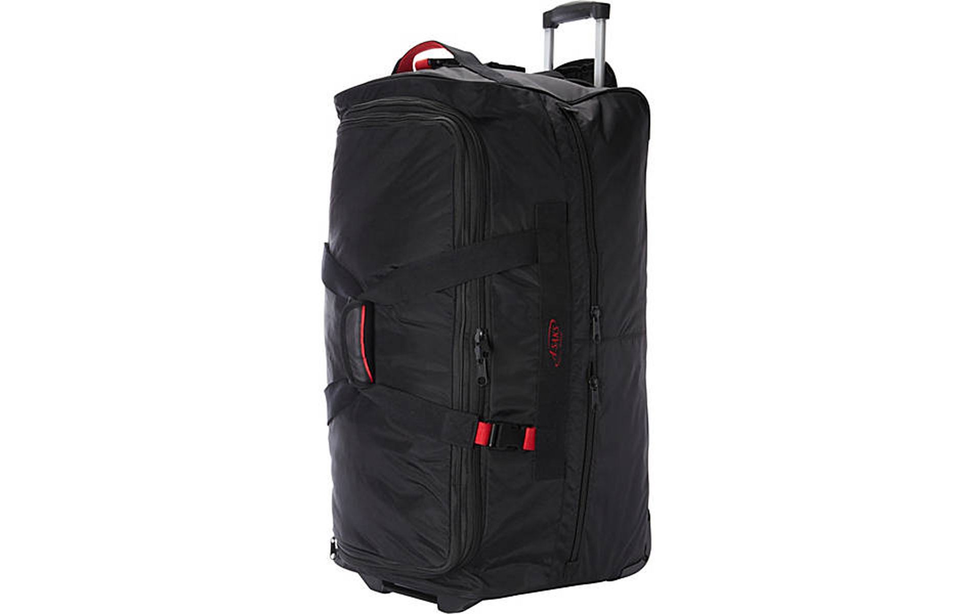 A.SAKS Luggage Lightweight Rolling Trolley Duffel with Wheels (Black/Red, 31-inch)