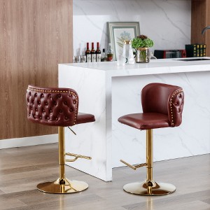 Lyngins Luxury 360° Swivel Counter Height Bar Stool Set of 2, Adjustable Height Counter Stools with Gold-Plated Base, Back Buttons & Hammered Rivets - 1 of 4