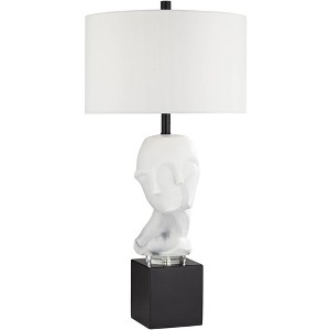 Possini Euro Design Faces Statue Modern Table Lamp 31" Tall White Sculptural Faux Marble Linen Hardback Shade Bedroom Living Room Bedside Nightstand - 1 of 4