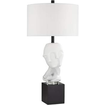 Possini Euro Design Faces Statue Modern Table Lamp 31" Tall White Sculptural Faux Marble Linen Hardback Shade Bedroom Living Room Bedside Nightstand