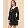 INSPIRE CHIC Women's Sweet Contrast Collar Polka Dots Tie Neck Long Sleeve A-line Dress - 4 of 4